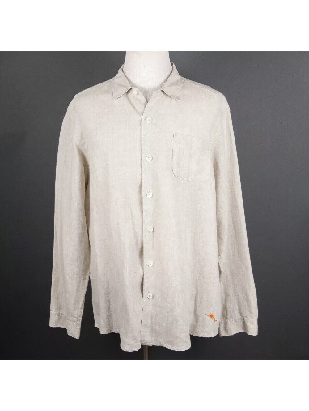 MINT Tommy Bahama 100% Linen Oatmeal Color Button Front Shirt XL